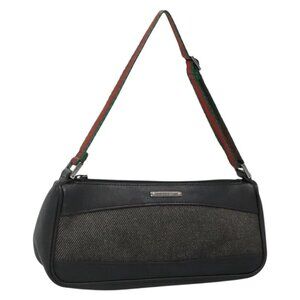 GUCCI Web Sherry Line Accessory Pouch Canvas Black Silver 92820 Auth ti3292